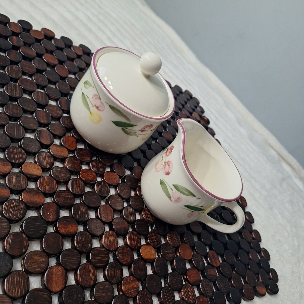 International China Semi Porcelain Japan  Creamer & Sugar Bowl Lid Tulip Pastel